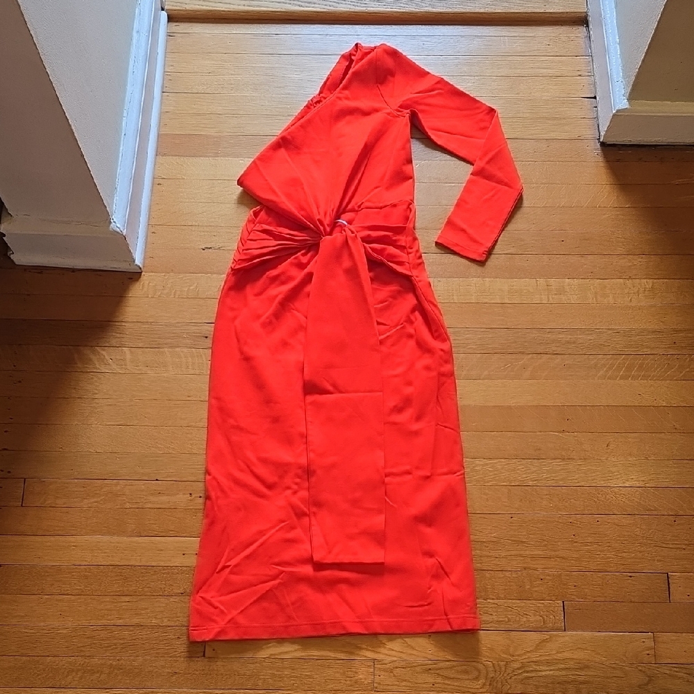Alexie, Royale Dress, Orange Crepe Cutout, Asymmetric Midi, GUC,  Women's S